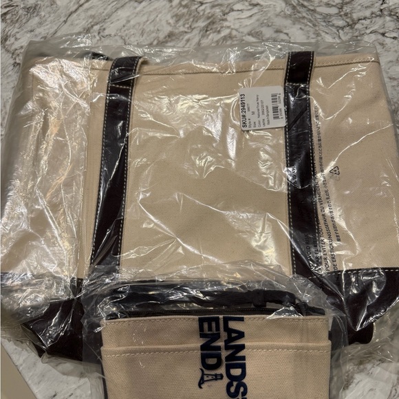 Lands' End Navy and Cream Canvas Tote - Picture 5 of 7